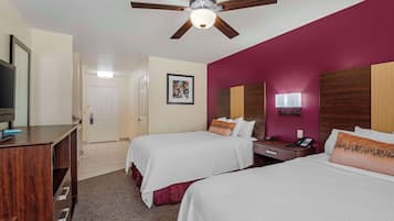 Standard Room, 2 Queen Beds, Accessible, Non Smoking | In-room safe, desk, laptop workspace, iron/ironing board