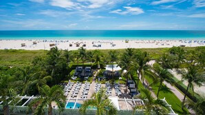 A resort with a pool, beach, and palm trees. - Hilton Bentley Miami/South Beach (Miami Beach)