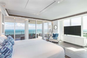 Suite presidencial, 2 habitaciones, frente al mar | Ropa de cama de alta calidad y edredones de plumas