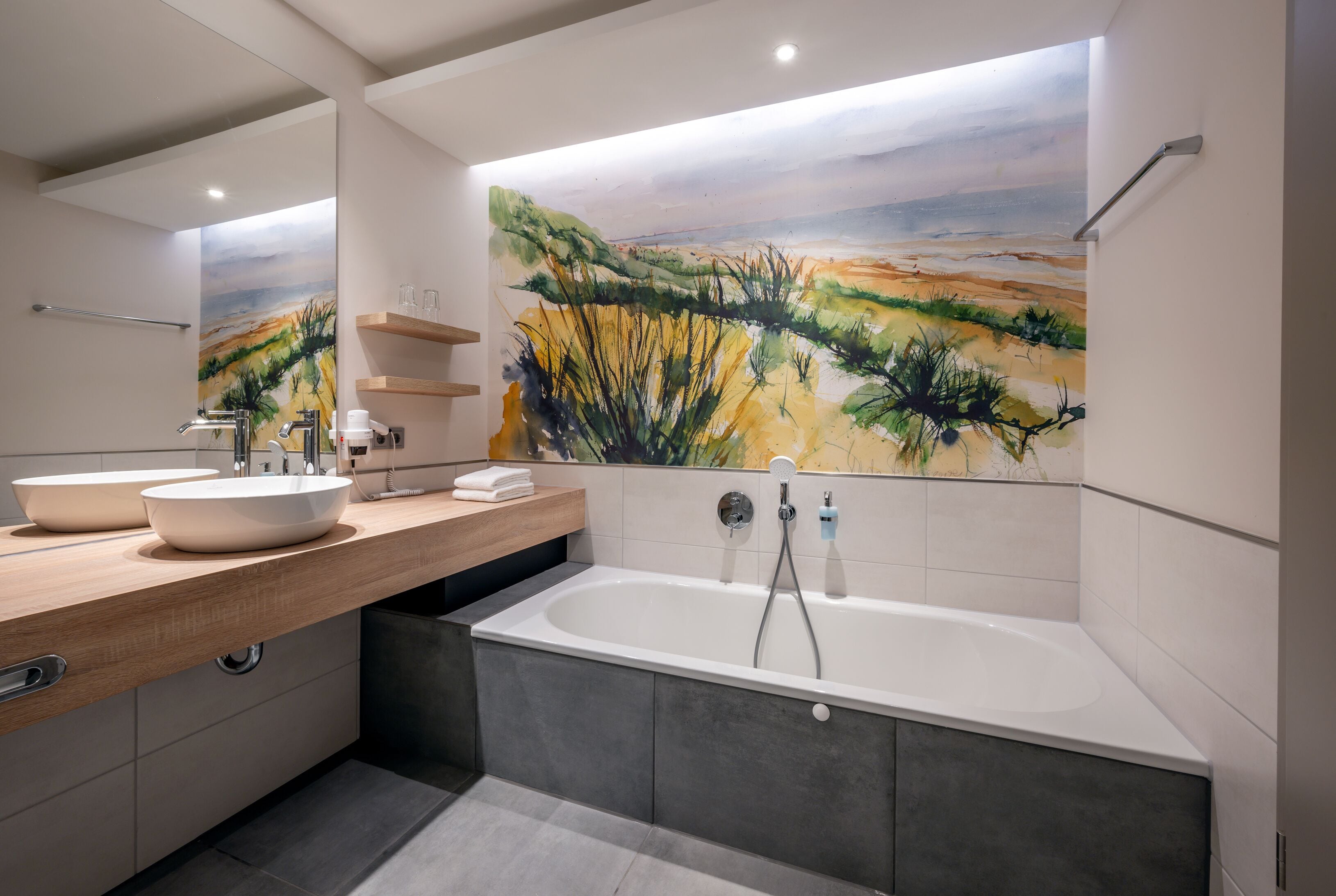 hair dryer, bathrobes, towels