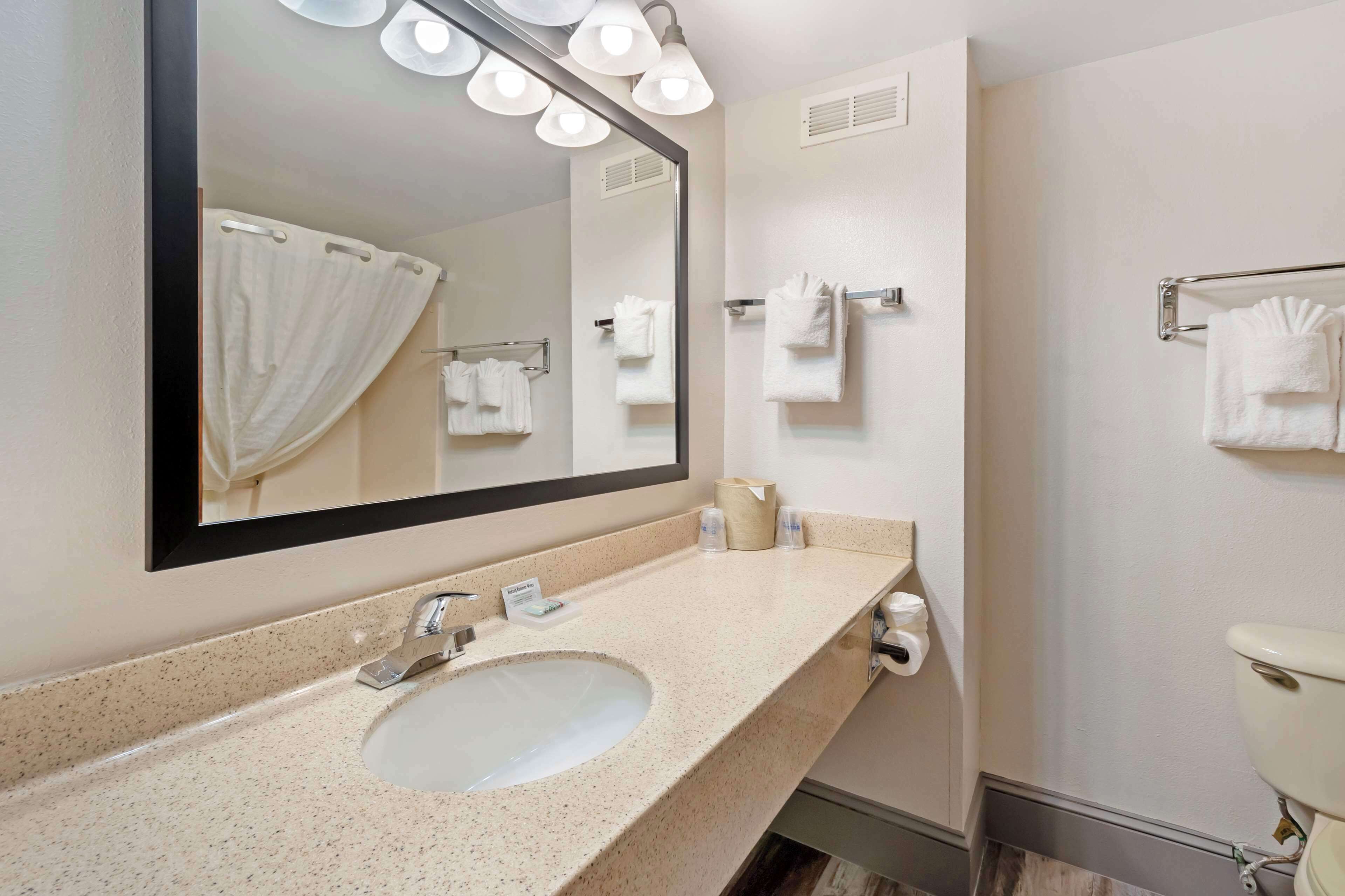 combined shower/bathtub, free toiletries, hair dryer, towels