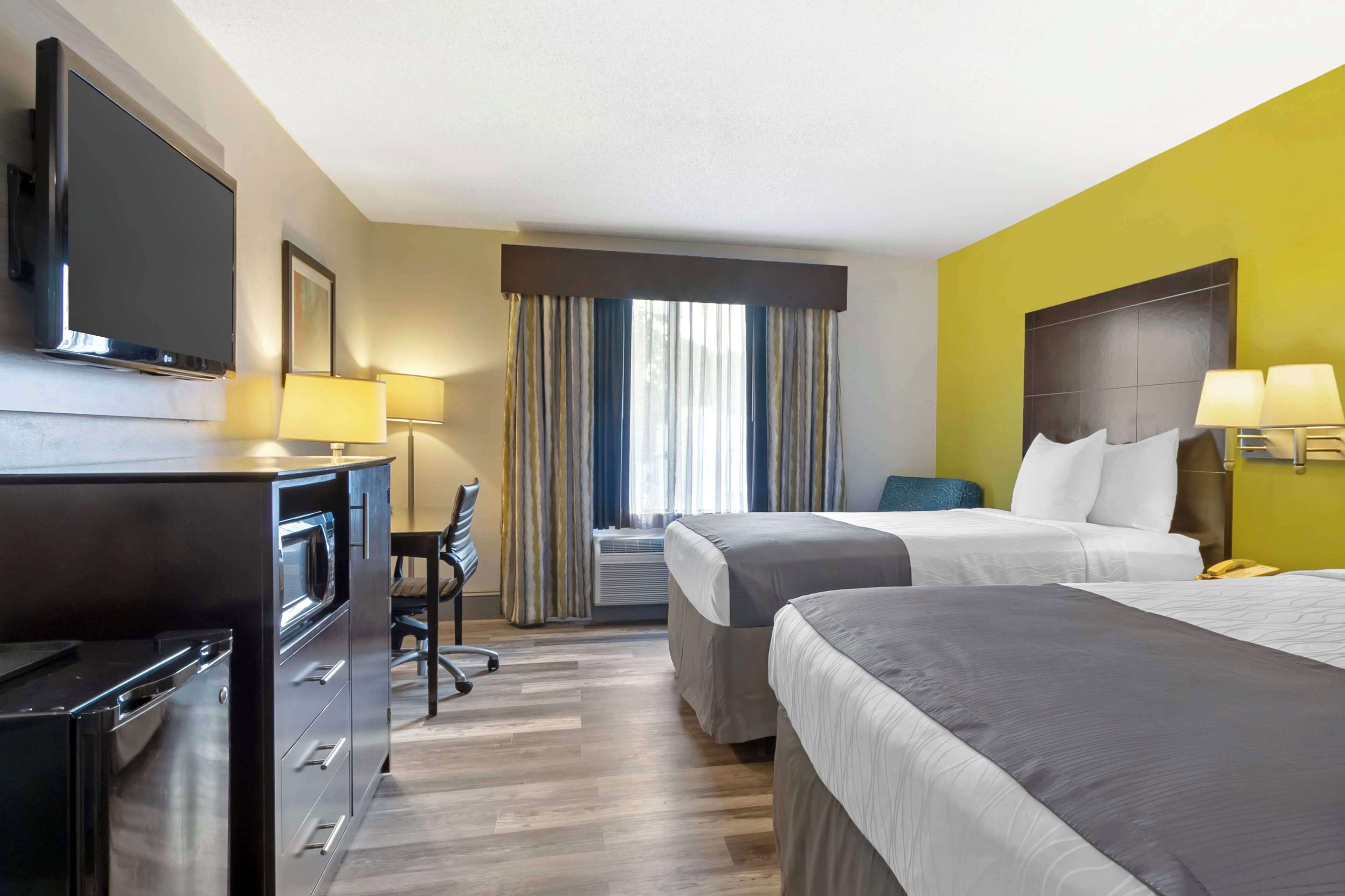 standard room, 2 queen beds, non smoking, refrigerator & microwave | premium bedding, desk, laptop workspace, blackout curtains