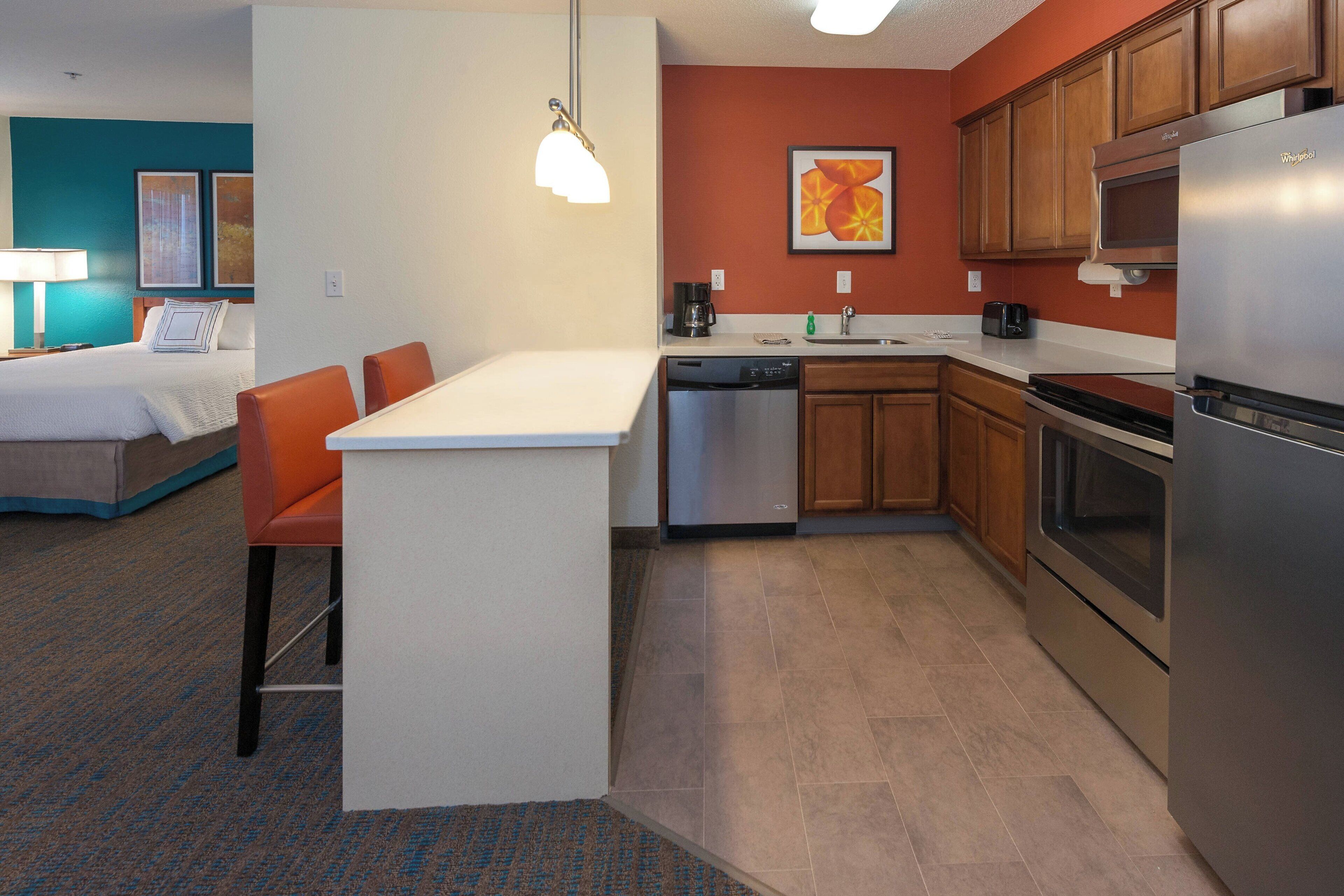 studio, 1 queen bed with sofa bed | private kitchen | full-sized fridge, microwave, stovetop, dishwasher