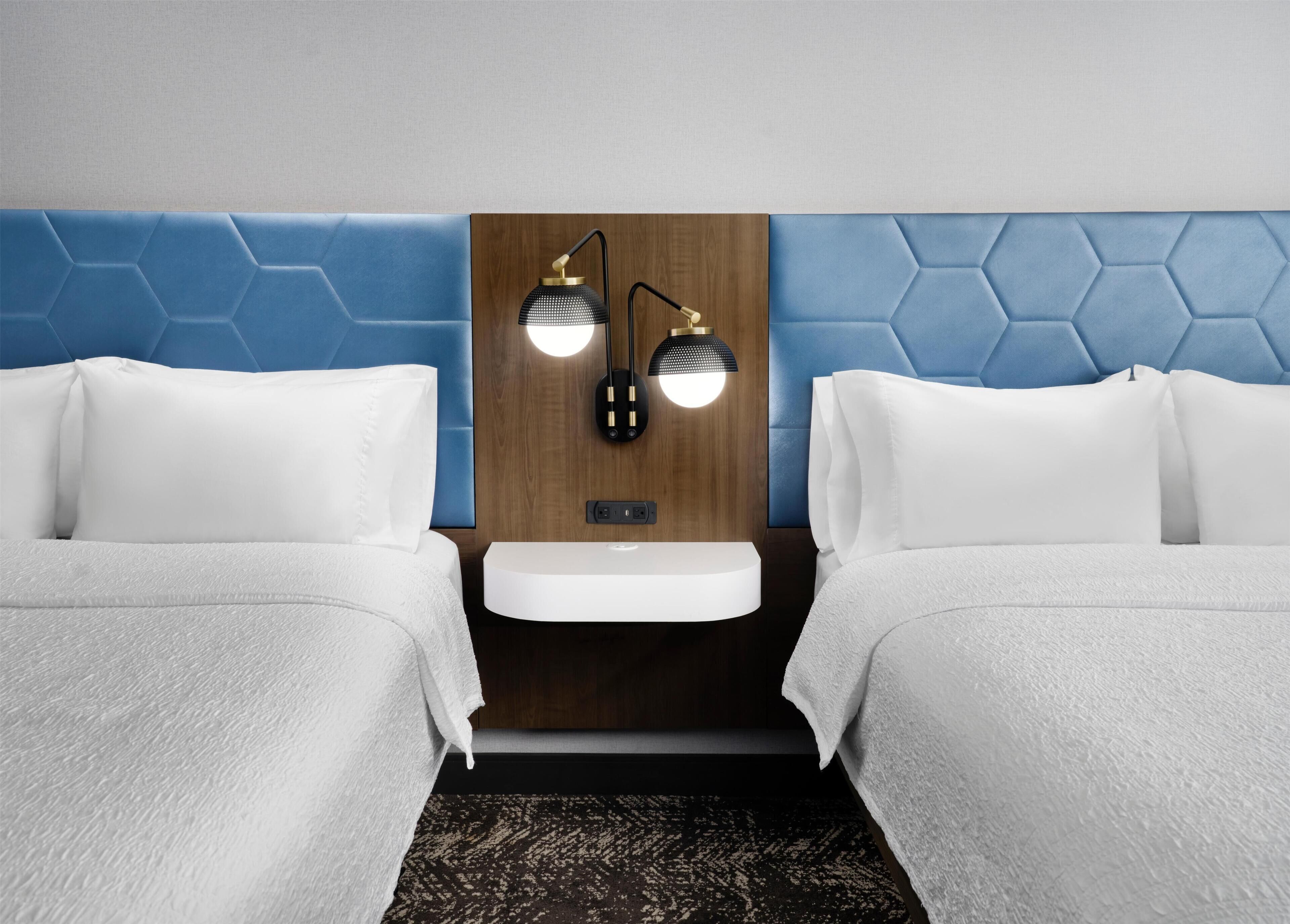 Desk, laptop workspace, blackout curtains, iron/ironing board