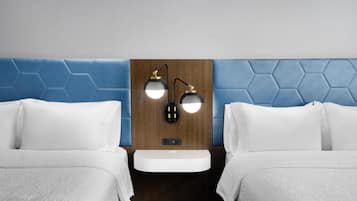 Desk, laptop workspace, blackout curtains, iron/ironing board
