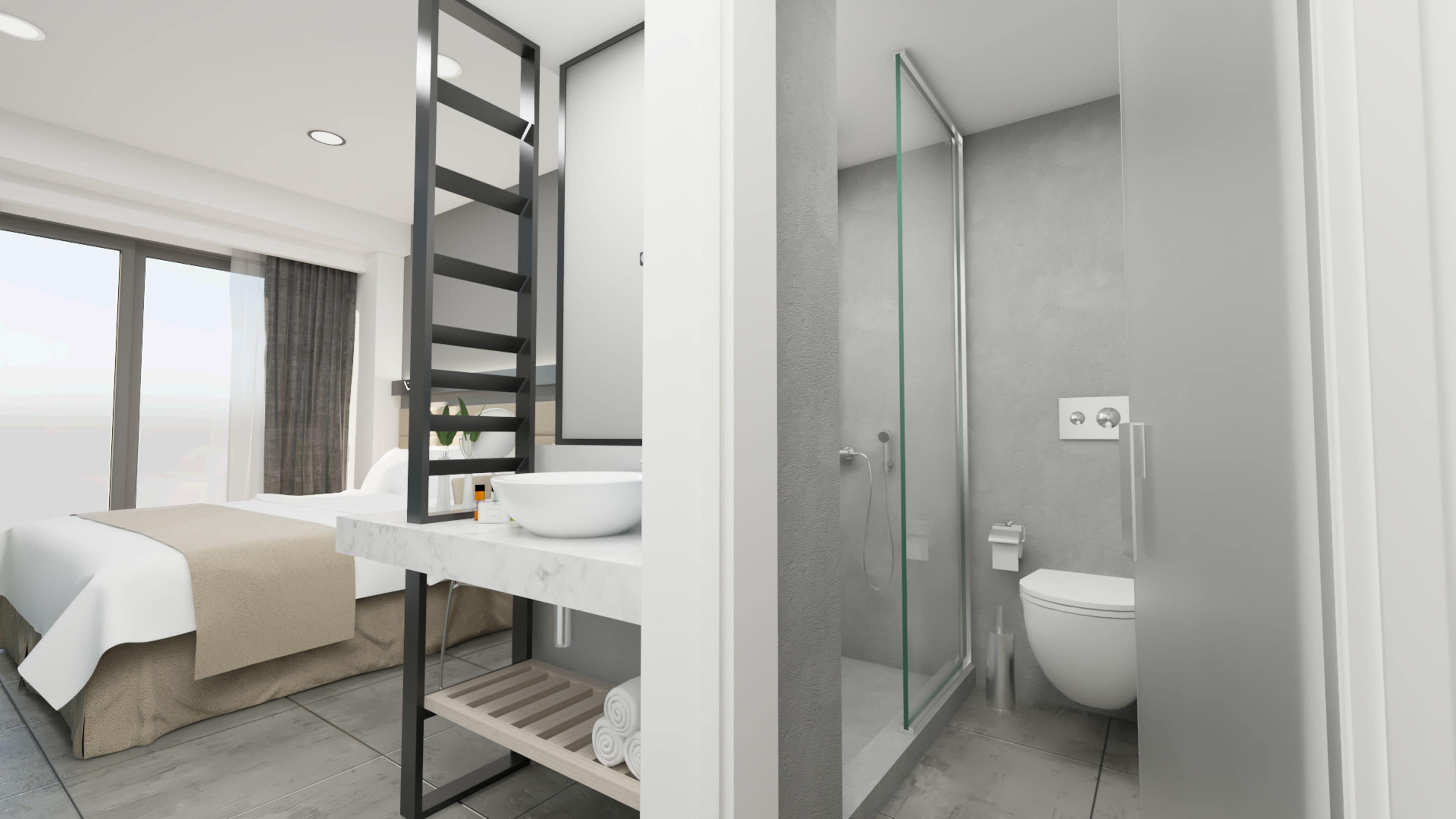 twin city view | minibar, in-room safe, desk, laptop workspace