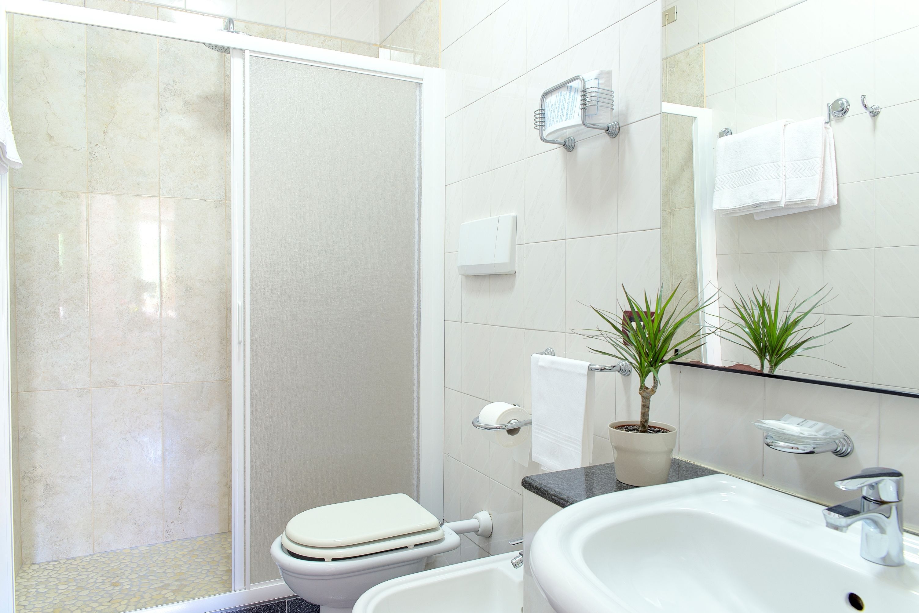 standard double room | bathroom | shower, free toiletries, hair dryer, bidet