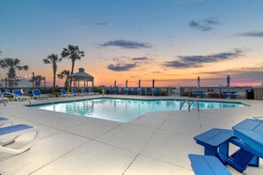 Indoor pool, outdoor pool, pool umbrellas, sun loungers