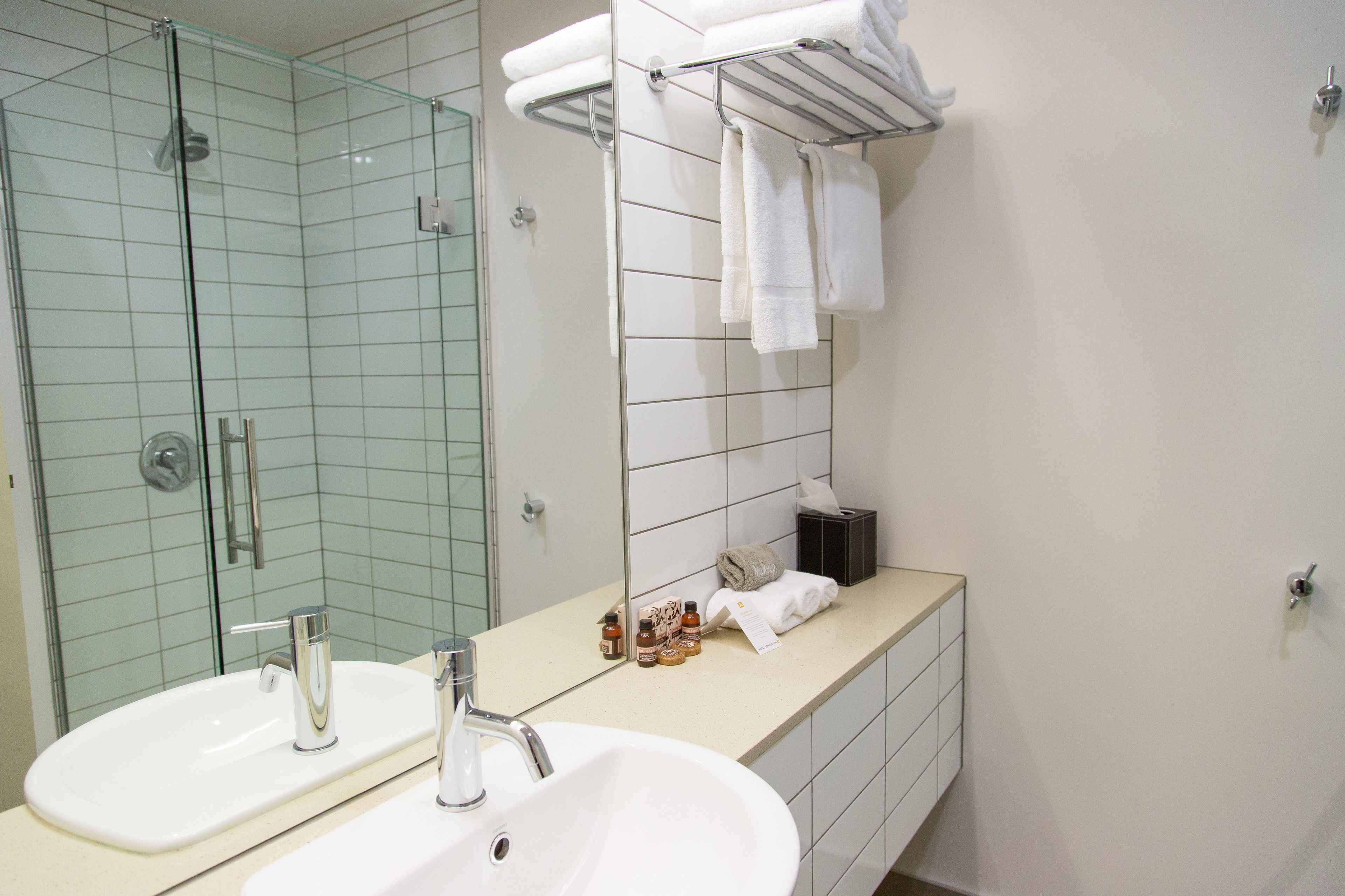 free toiletries, hair dryer, towels