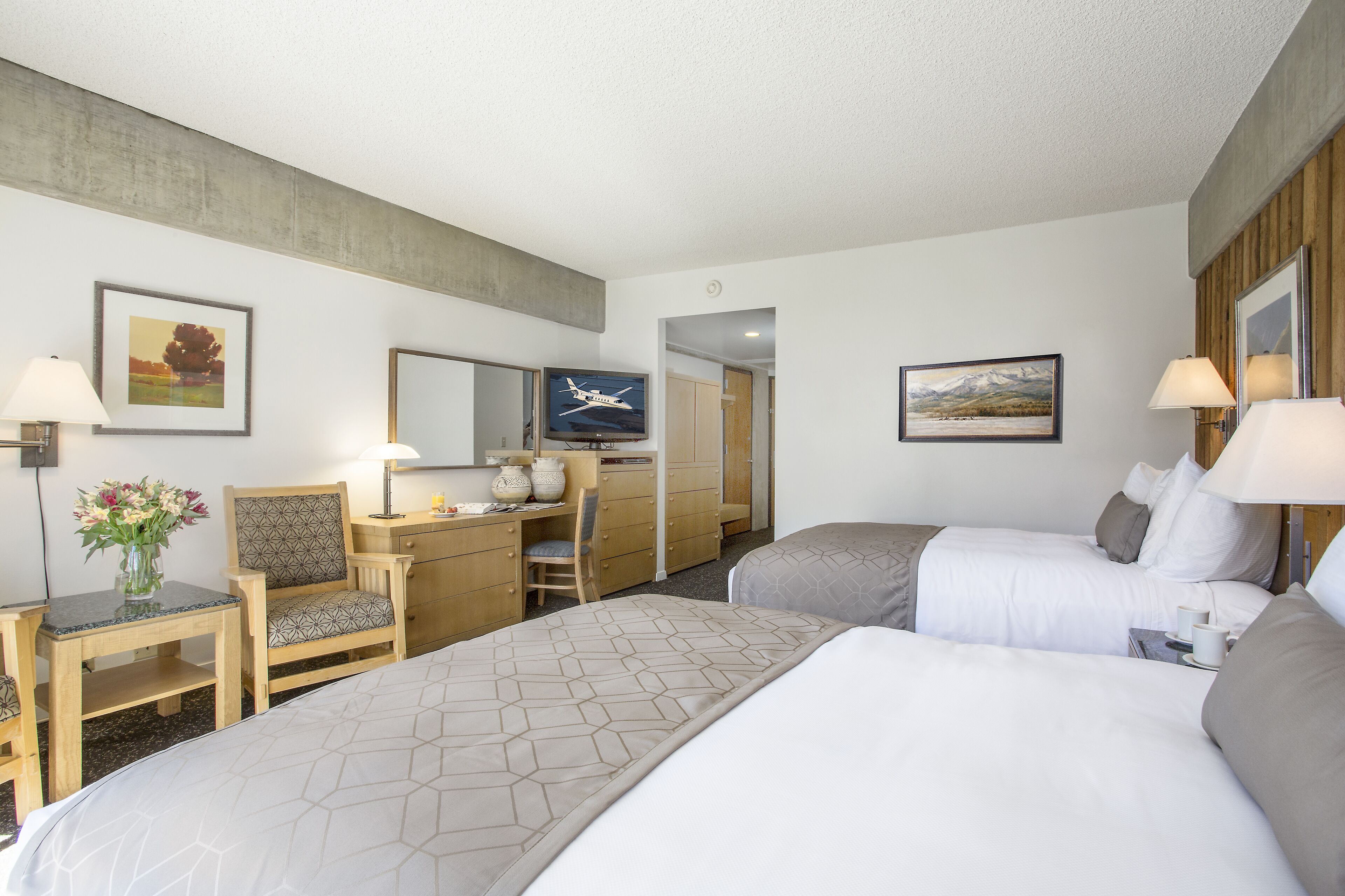 standard room, 2 queen beds, refrigerator, mountain view | blackout curtains, iron/ironing board, free cots/infant beds