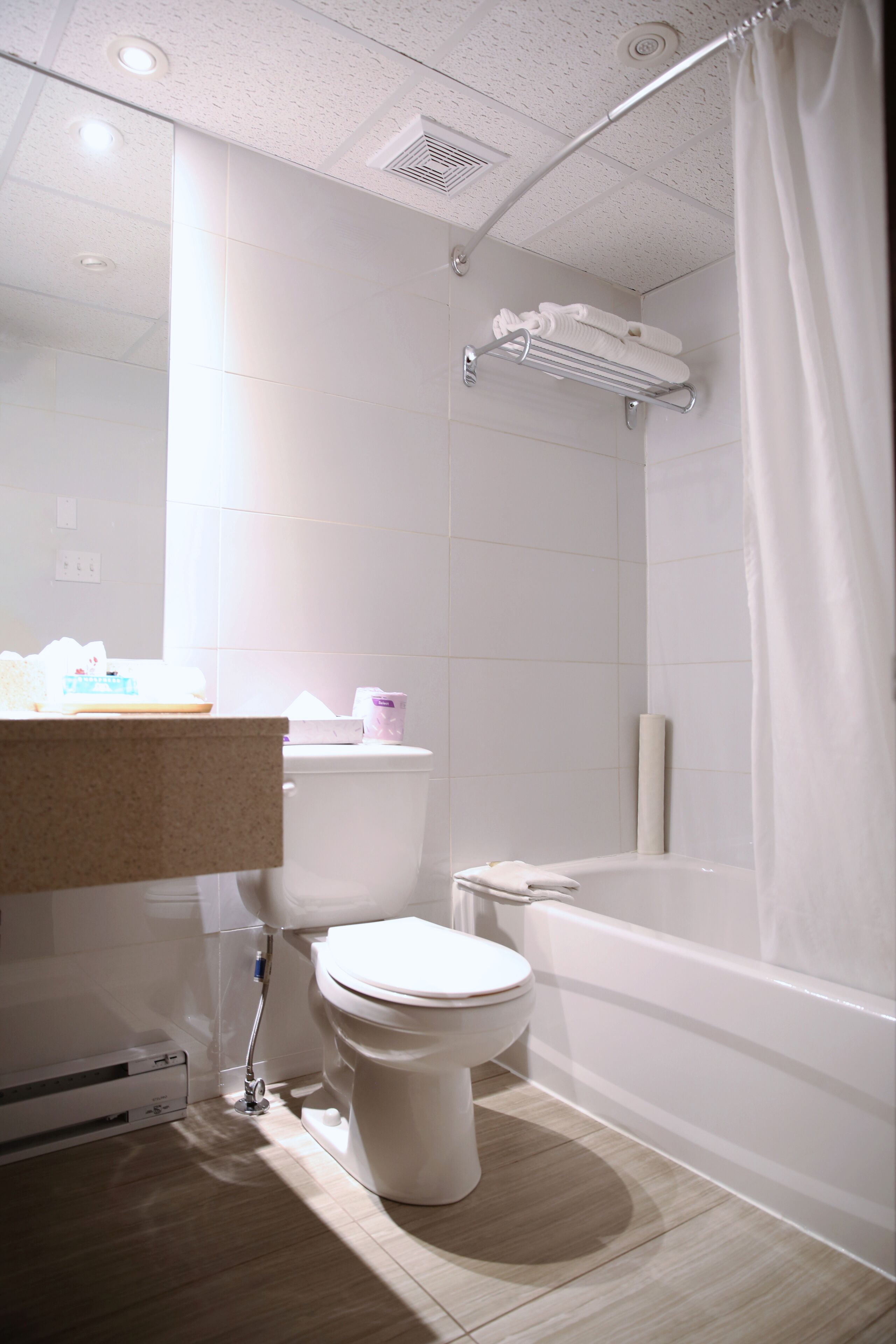 shower, free toiletries, hair dryer, towels