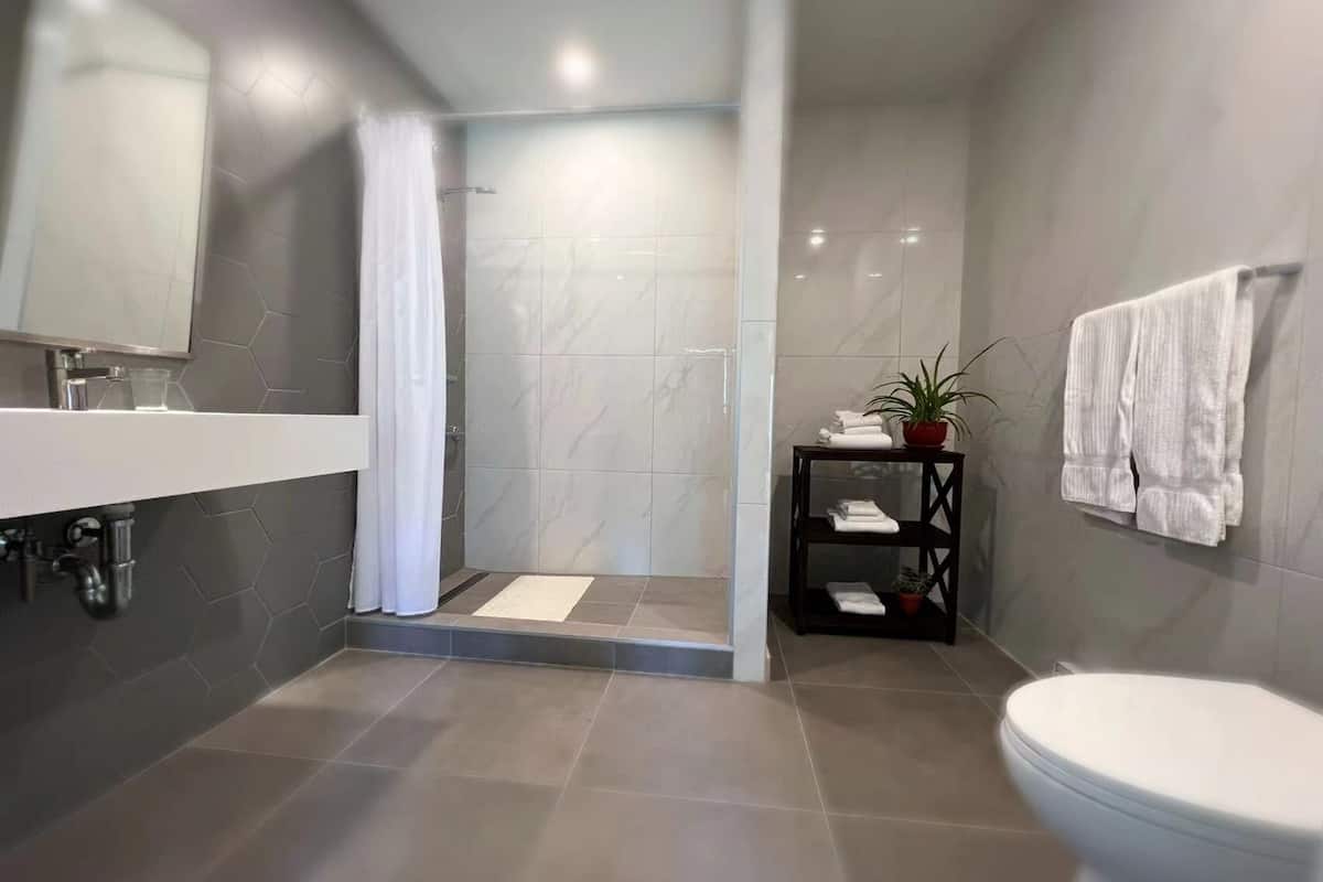 deluxe plus two double bedroom | bathroom | shower, free toiletries, hair dryer, towels