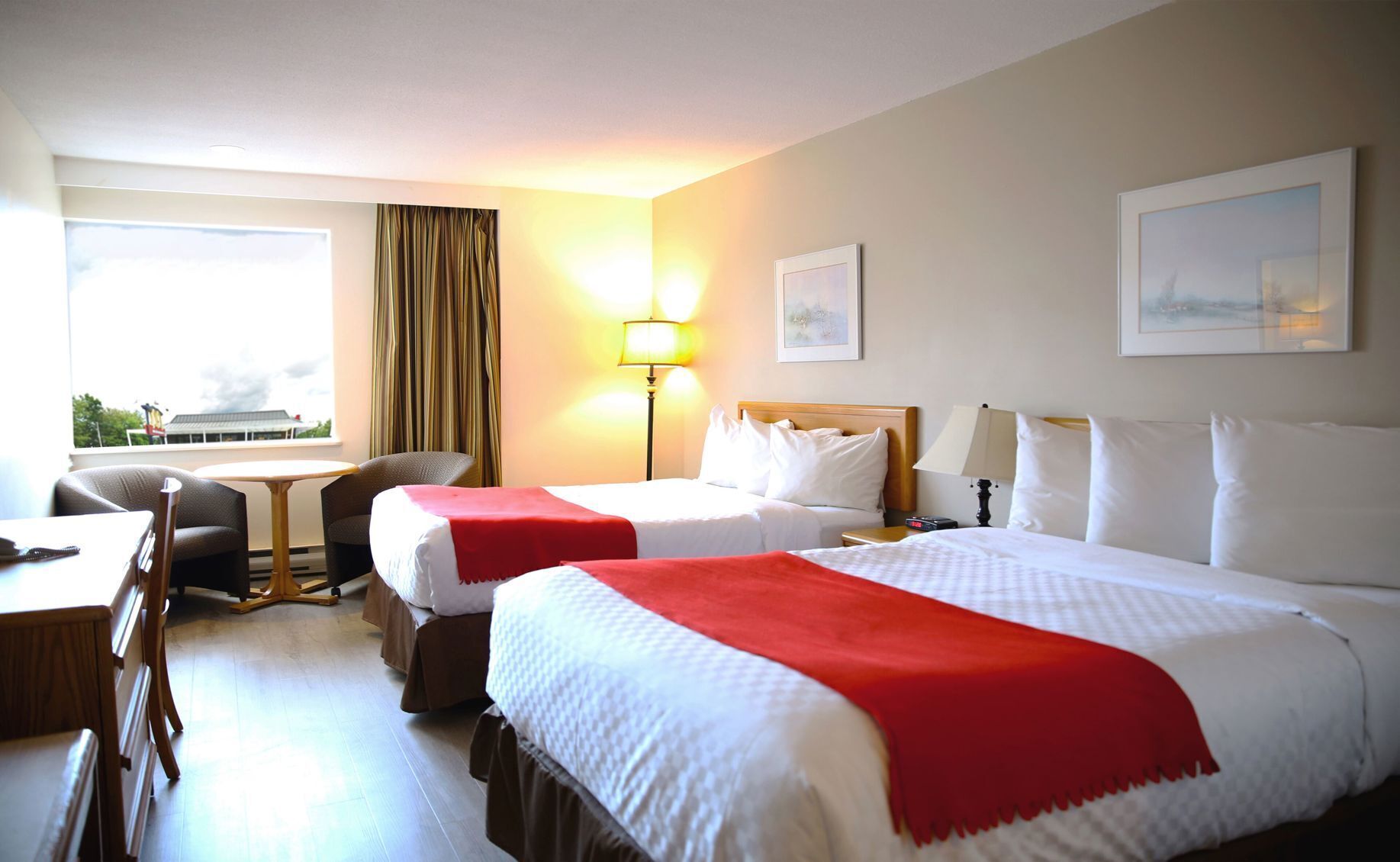 Desk, blackout drapes, soundproofing, iron/ironing board