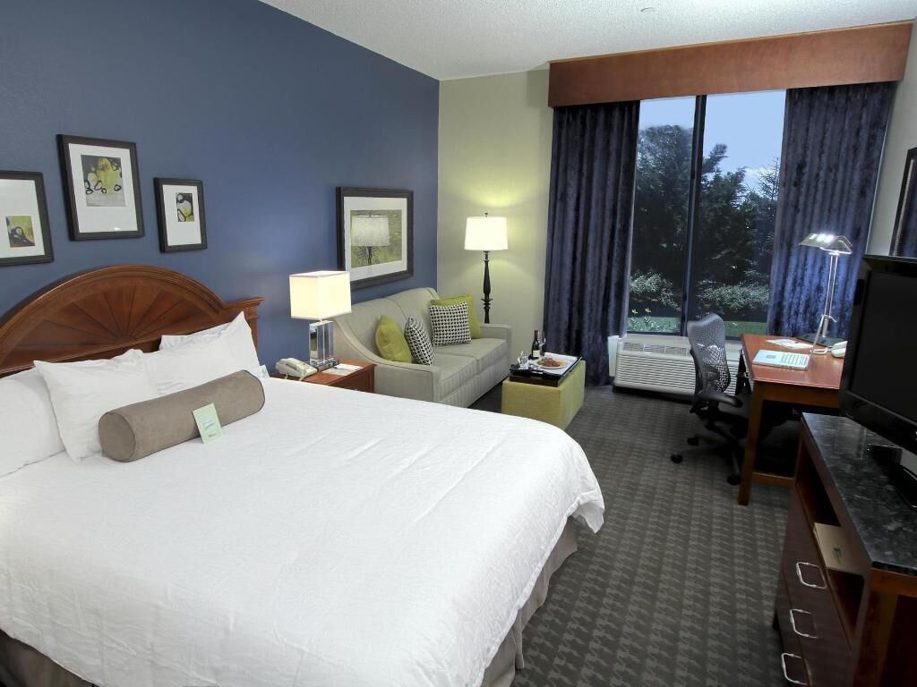 Desk, blackout drapes, soundproofing, iron/ironing board