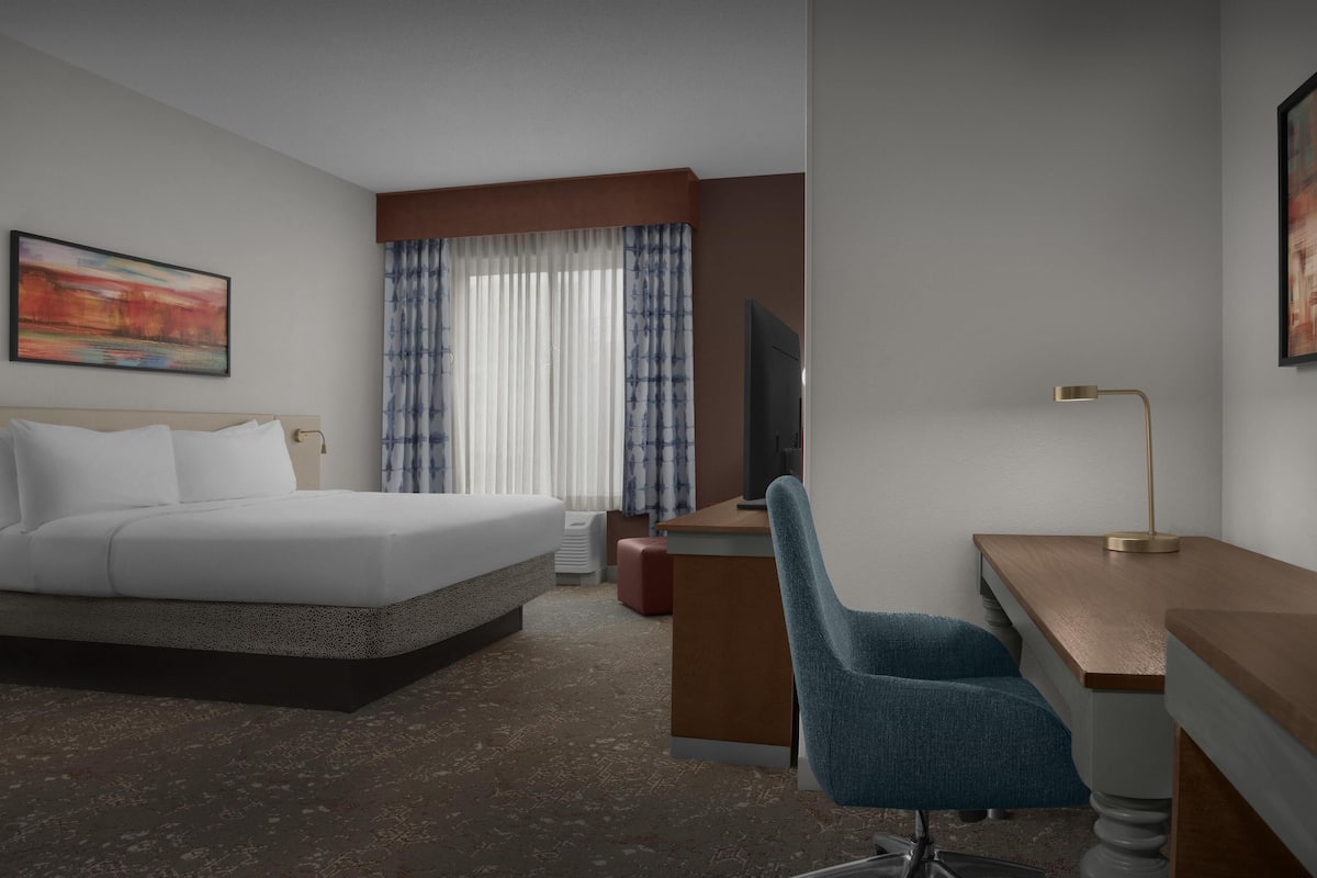 Desk, blackout curtains, soundproofing, iron/ironing board