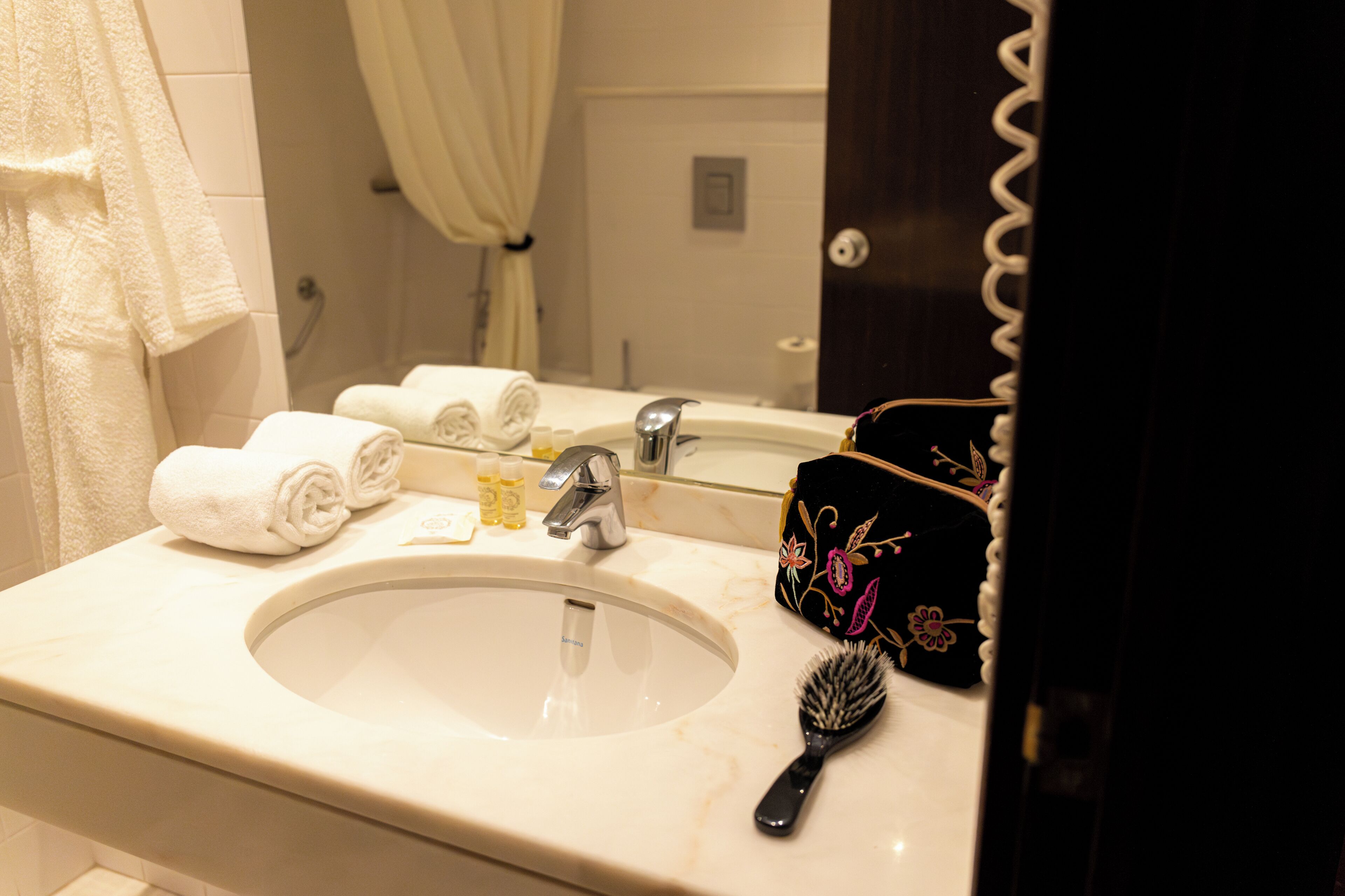 free toiletries, hair dryer, bidet, towels