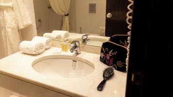 Free toiletries, hair dryer, bidet, towels