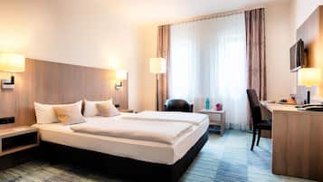 Hypo-allergenic bedding, desk, blackout curtains, iron/ironing board