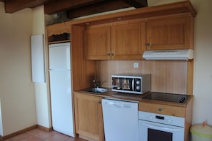 Großer Kühlschrank, Mikrowelle, Ofen, Herdplatte