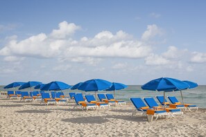 Beach nearby, sun loungers