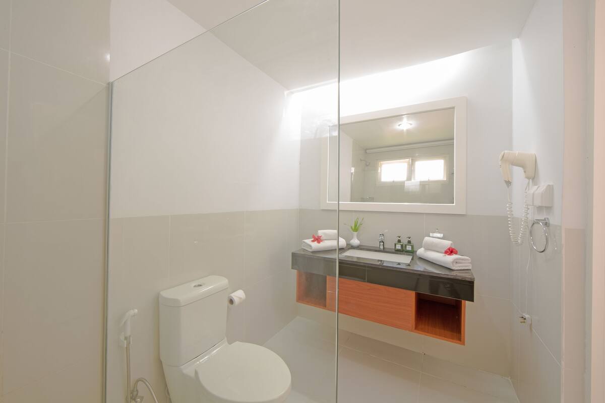 shower, free toiletries, hair dryer, bidet