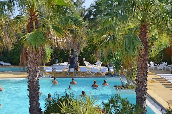 Seasonal outdoor pool, sun loungers
