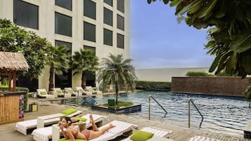 Outdoor pool, pool loungers