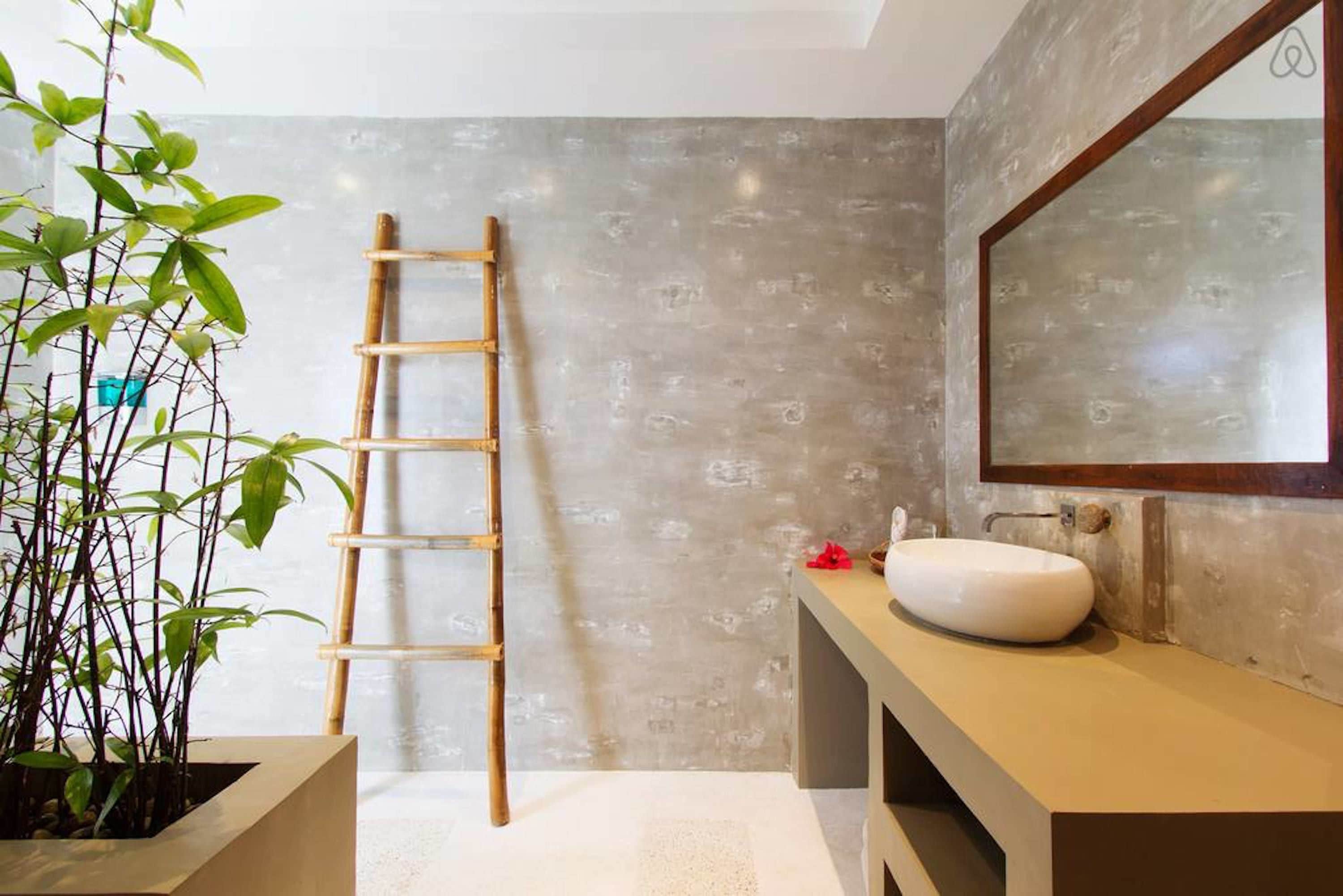 villa | bathroom | shower, rainfall showerhead, hair dryer, bathrobes