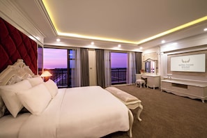 Premium bedding, down comforters, Select Comfort beds, minibar