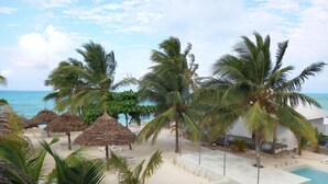 A beach resort with a pool, palm trees, and thatched umbrellas. - Casa Beach Hotel - Casa del Mar (Jambiani)