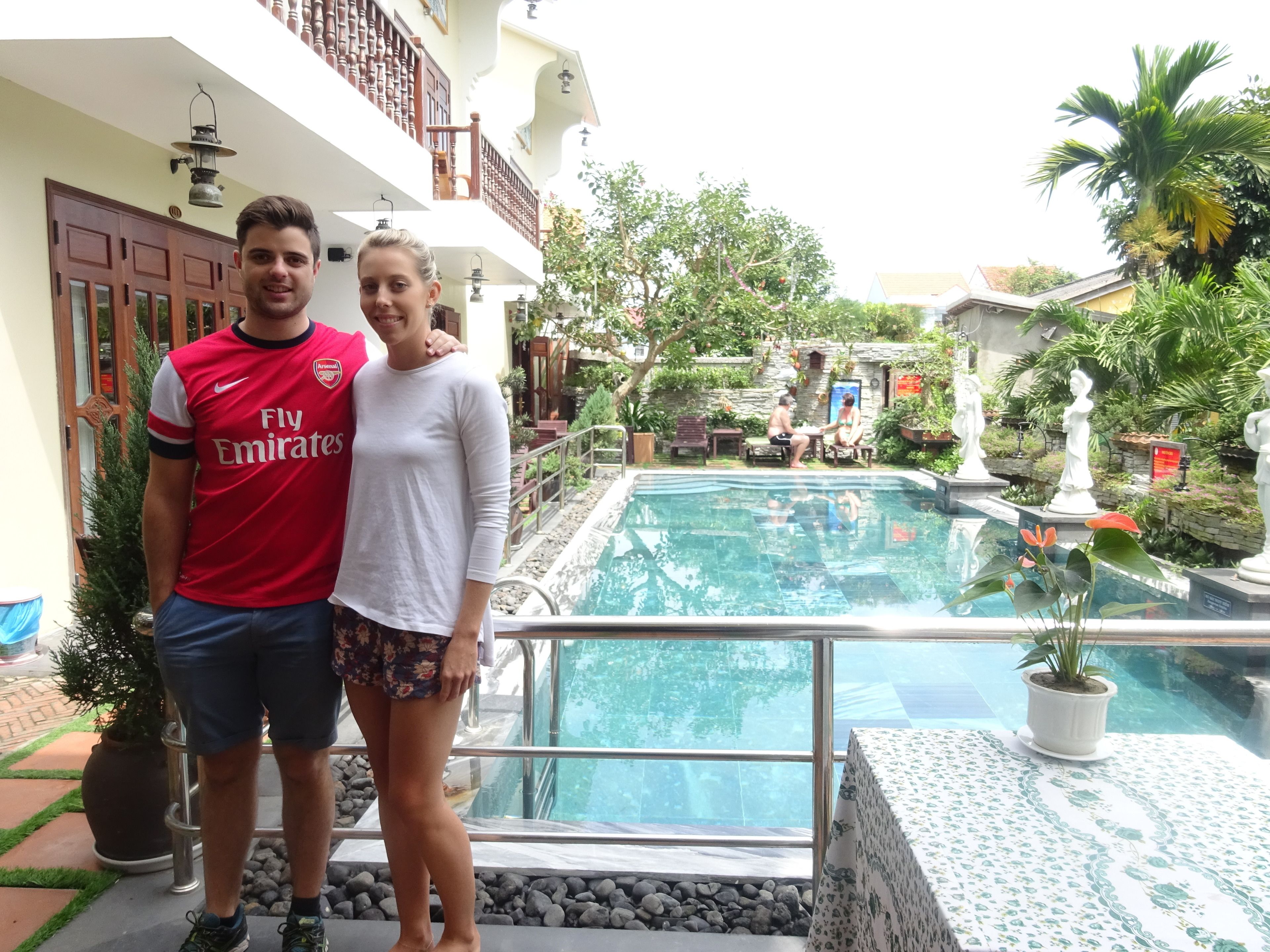 outdoor pool, pool loungers