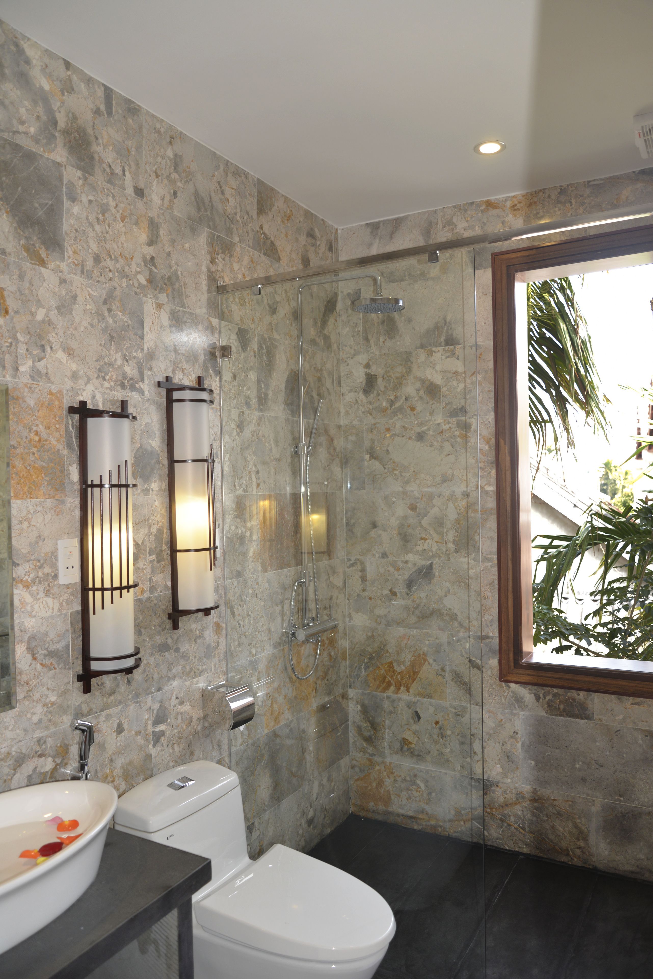 free toiletries, hair dryer, dressing gowns, slippers