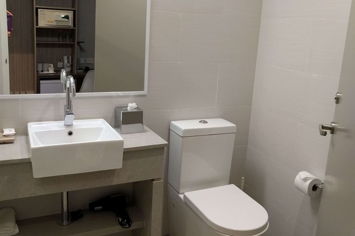 shower, eco-friendly toiletries, hair dryer, towels