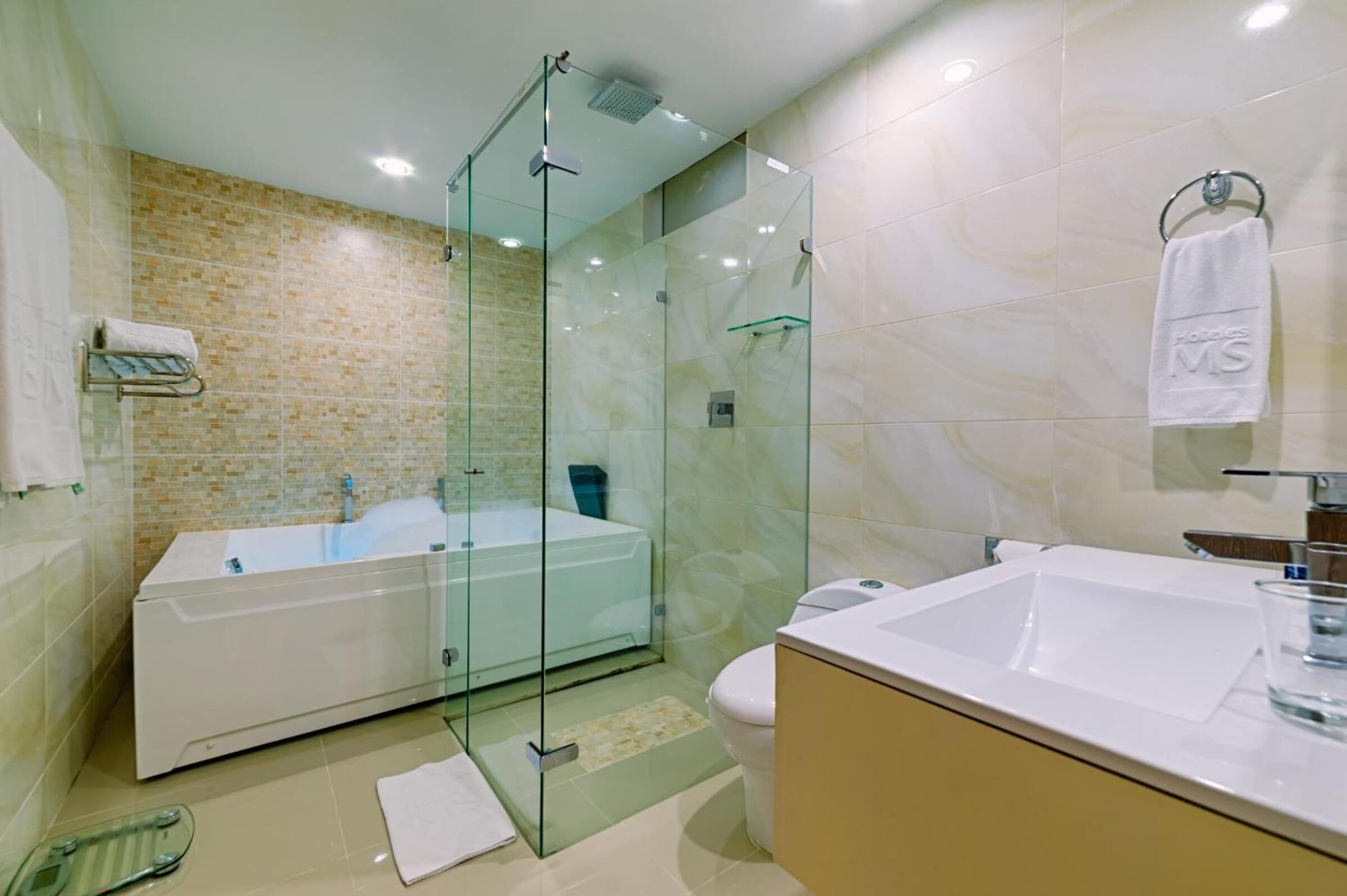 free toiletries, hair dryer, towels