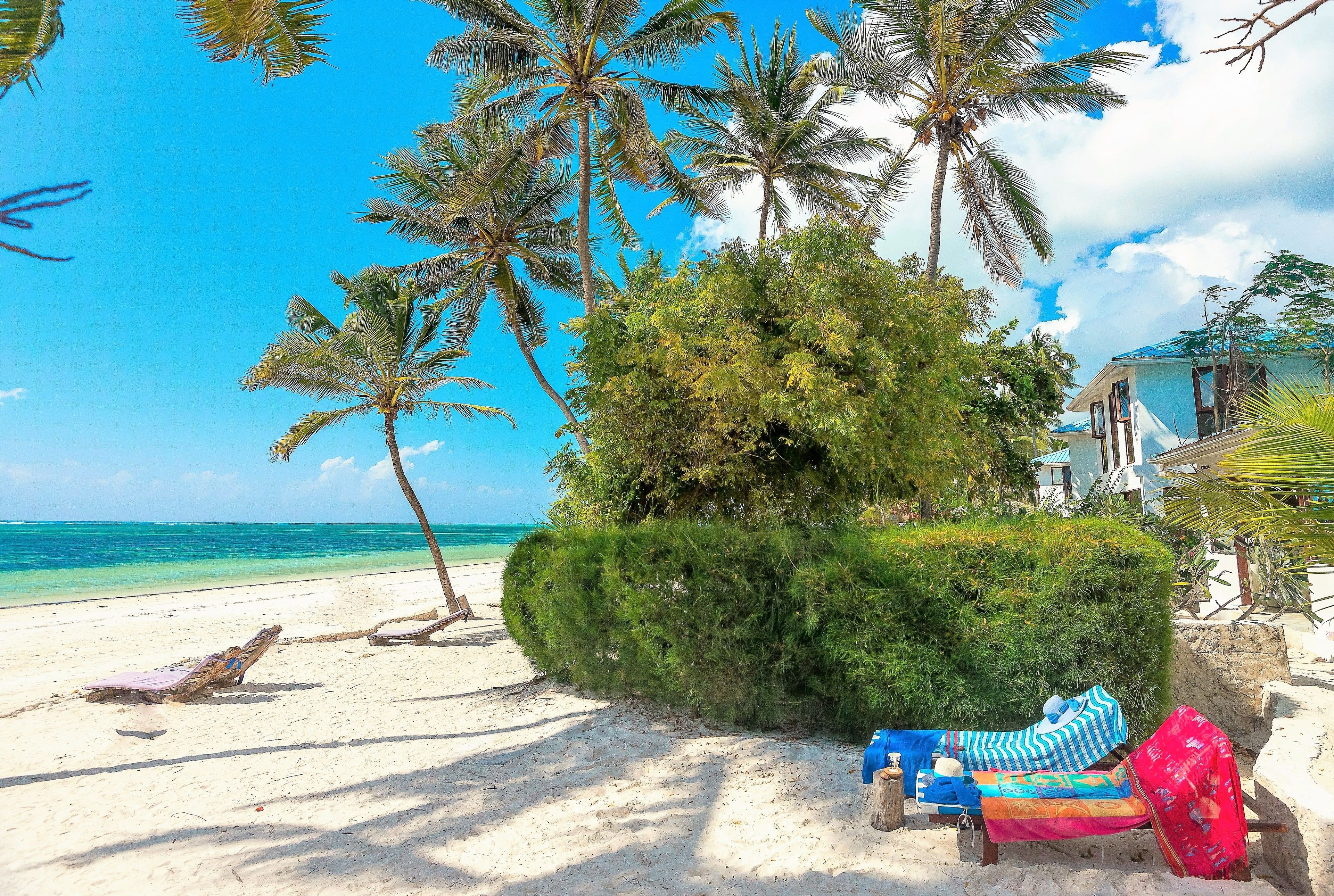 private beach, white sand