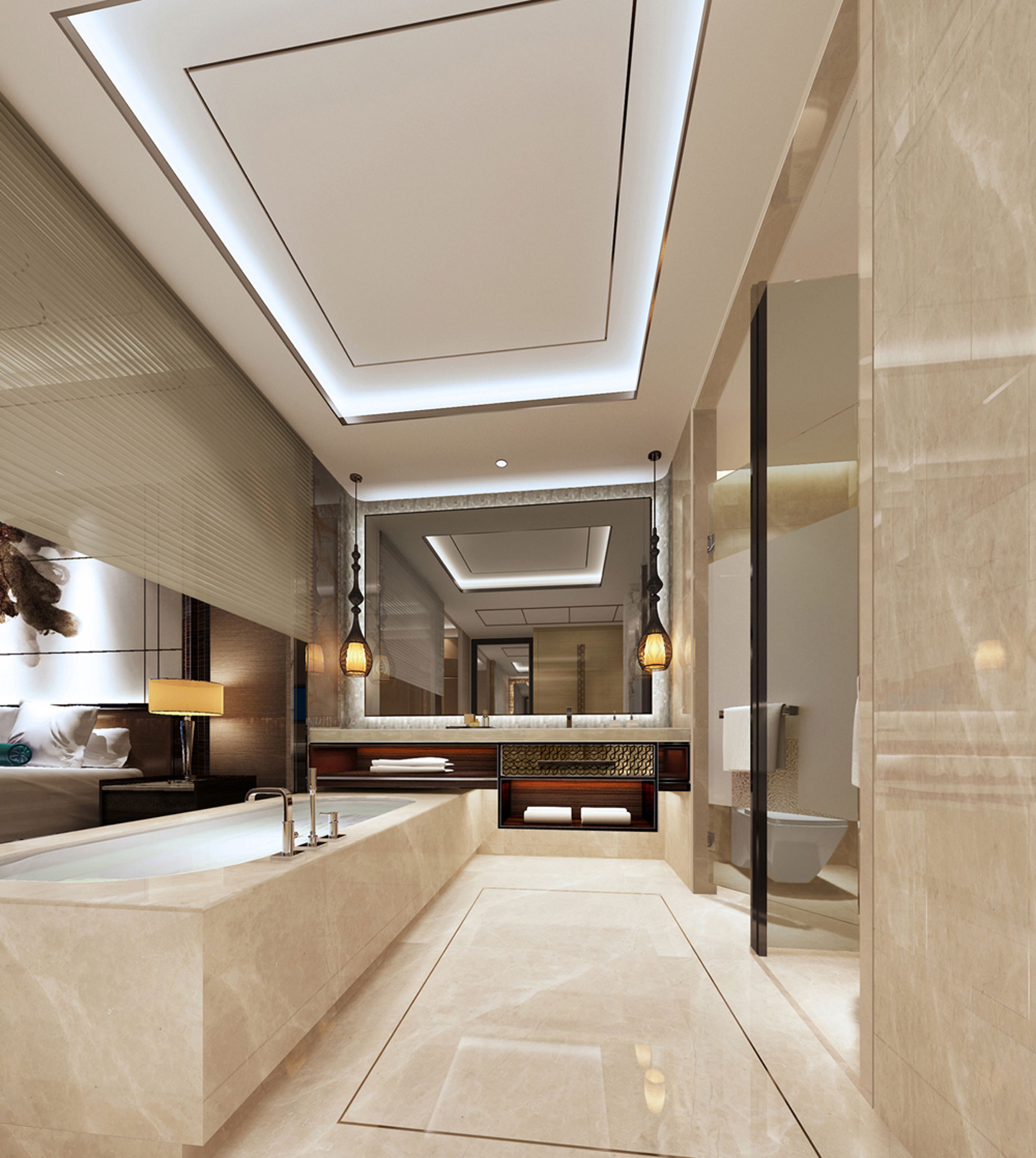 combined shower/bathtub, hydromassage showerhead, designer toiletries