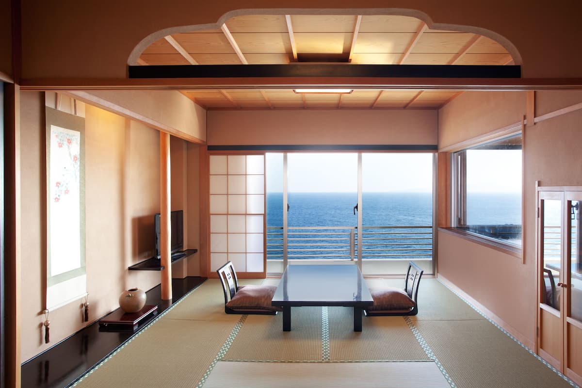 japanese style room with ocean-view private bath (8+6 tatami mats) dinner : french kaiseki cuisine | minibar, in-room safe, blackout curtains, free wifi