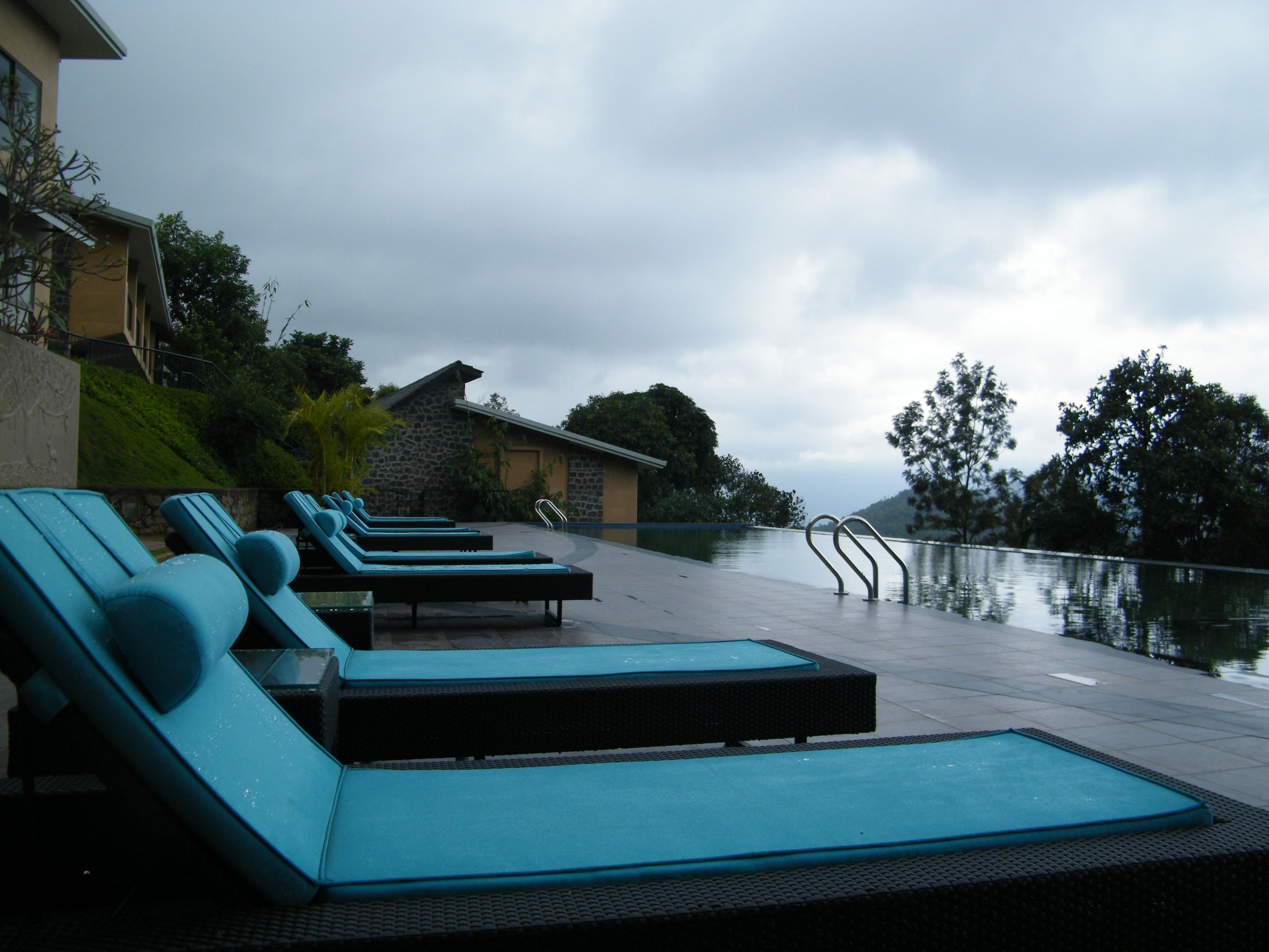 outdoor pool, pool loungers