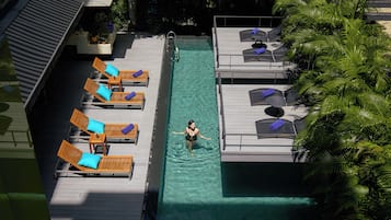Outdoor pool, sun loungers