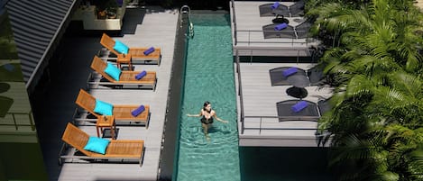 Outdoor pool, pool loungers