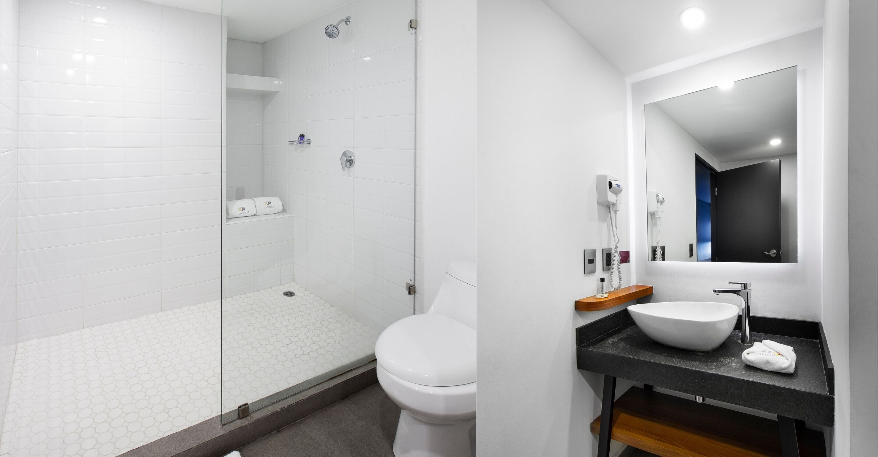 shower, free toiletries, hair dryer, towels