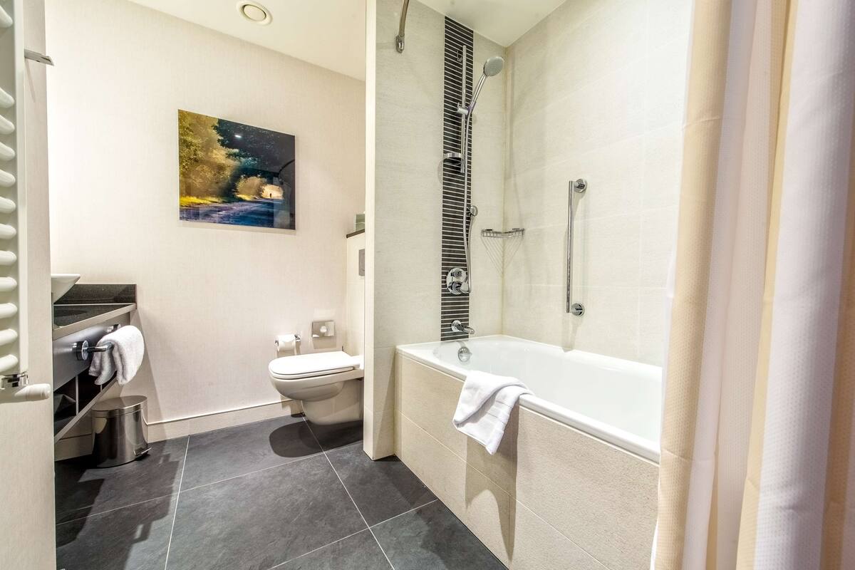 free toiletries, hair dryer, towels