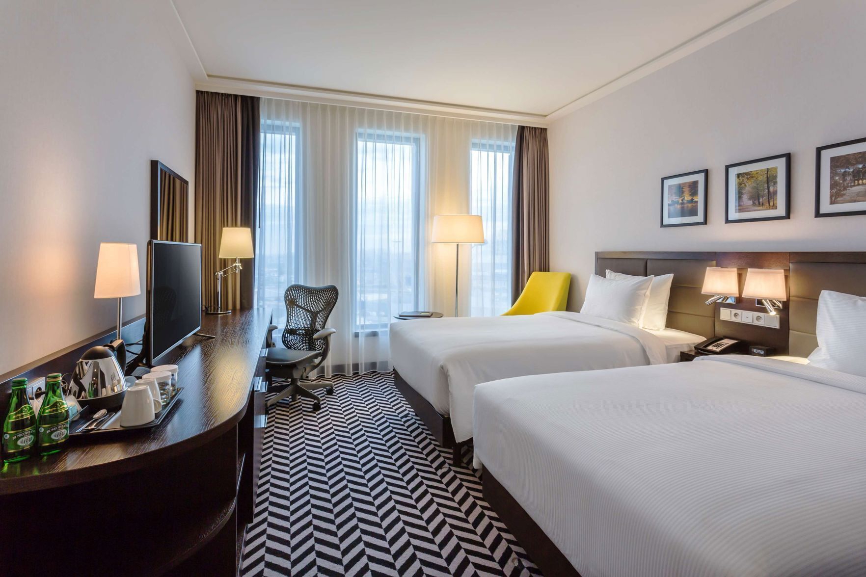 Premium bedding, memory-foam beds, in-room safe, desk