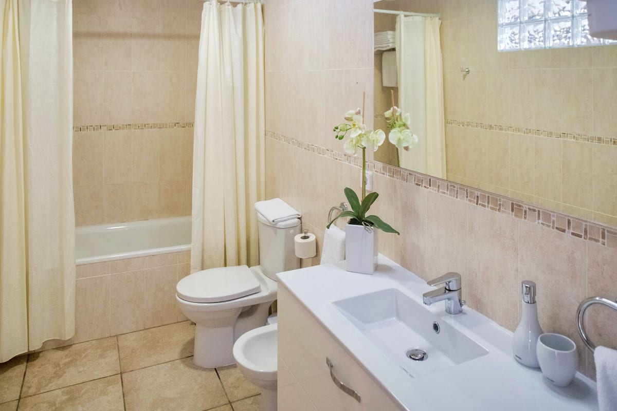 apartment, 2 bedrooms, terrace, pool view | bathroom | hair dryer, towels, soap, shampoo