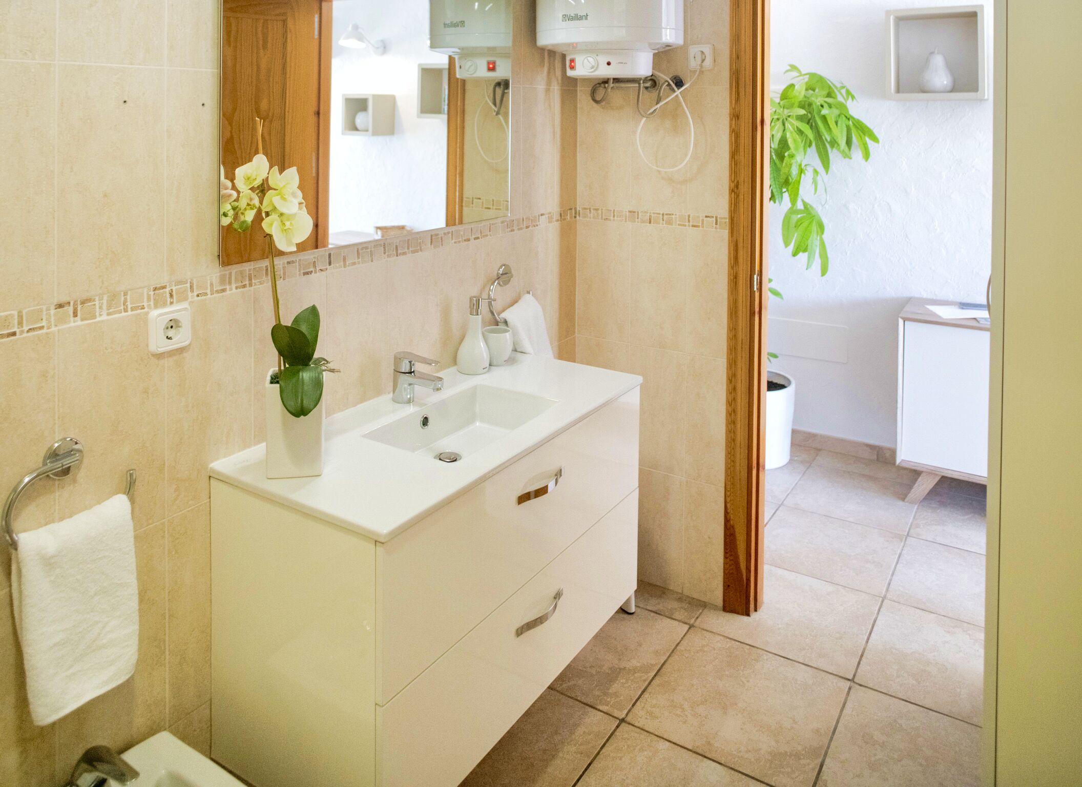 apartment, 2 bedrooms, terrace, pool view | bathroom | hair dryer, towels, soap, shampoo