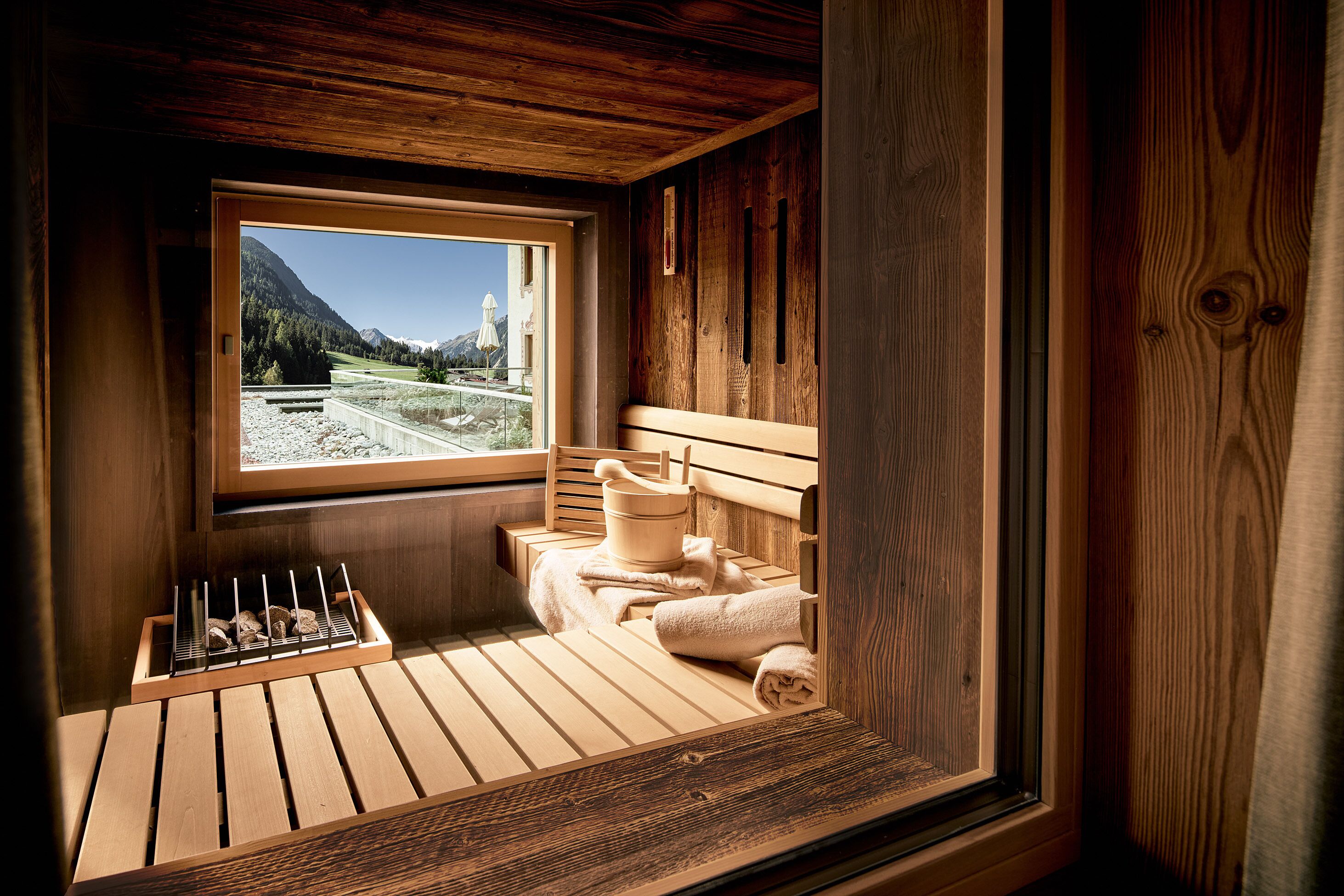 tower-suite with mountain view and terrace | bathroom | designer toiletries, hair dryer, bathrobes, slippers