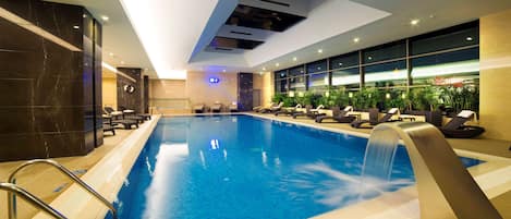 Indoor pool, open 8:00 AM to 10:00 PM, free pool cabanas, pool loungers