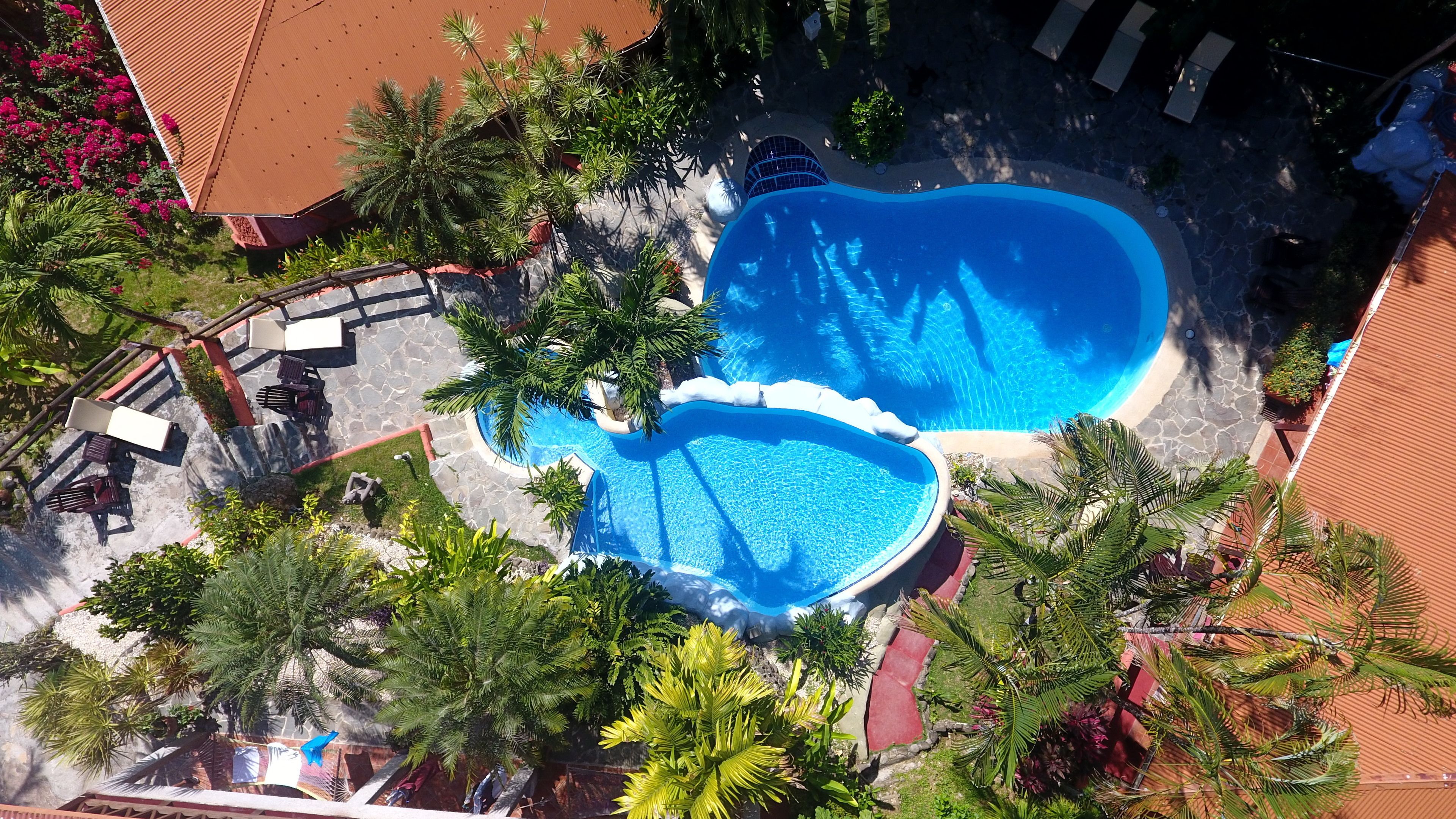 outdoor pool, pool loungers