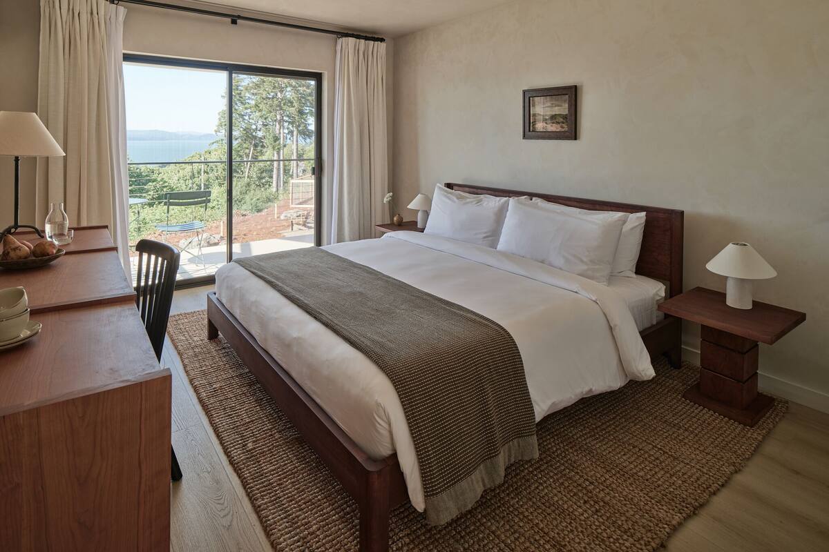 Signature River View King | Premium bedding, desk, laptop workspace, blackout drapes