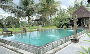 Outdoor pool, pool loungers